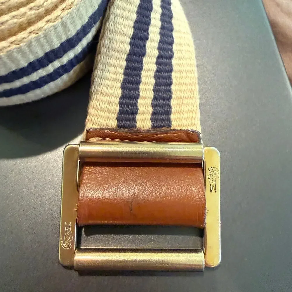 VTG 70's 80's Izod Lacoste Reversible Surcingle Belt Made in Italy Stripe Canvas